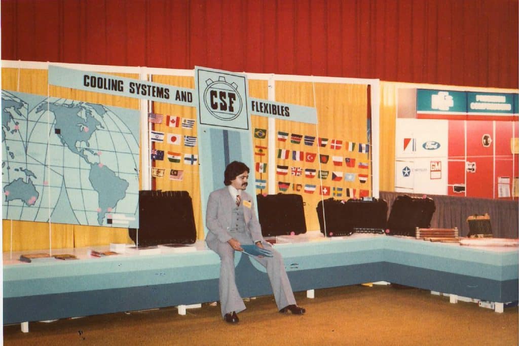 CSF Booth at AAPEX 1979. RJ Dolwani pictured.